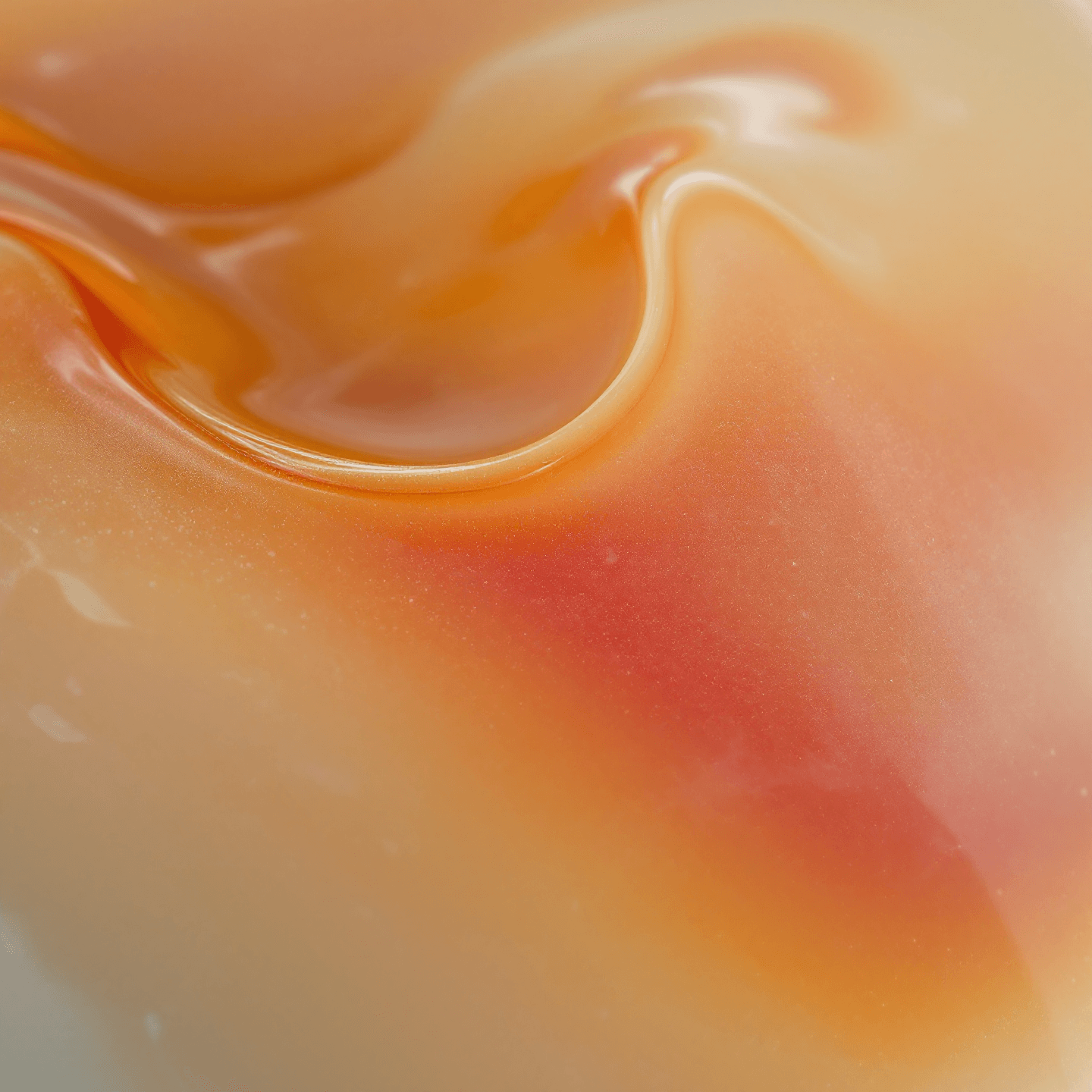 hand-poured alabaster peach, apricot, and plum with painted bloom — macro close-up showing material seam and surface detail, off-white seamless background, raking north-window light